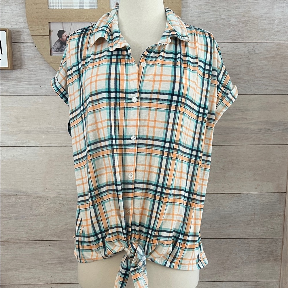 New York Laundry Multicolor Plaid Button-Down Shirt 1X